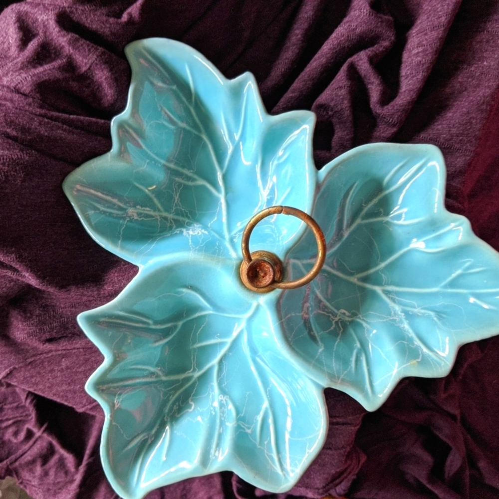 Vintage Porcelain Blue Leaf Serving Dish